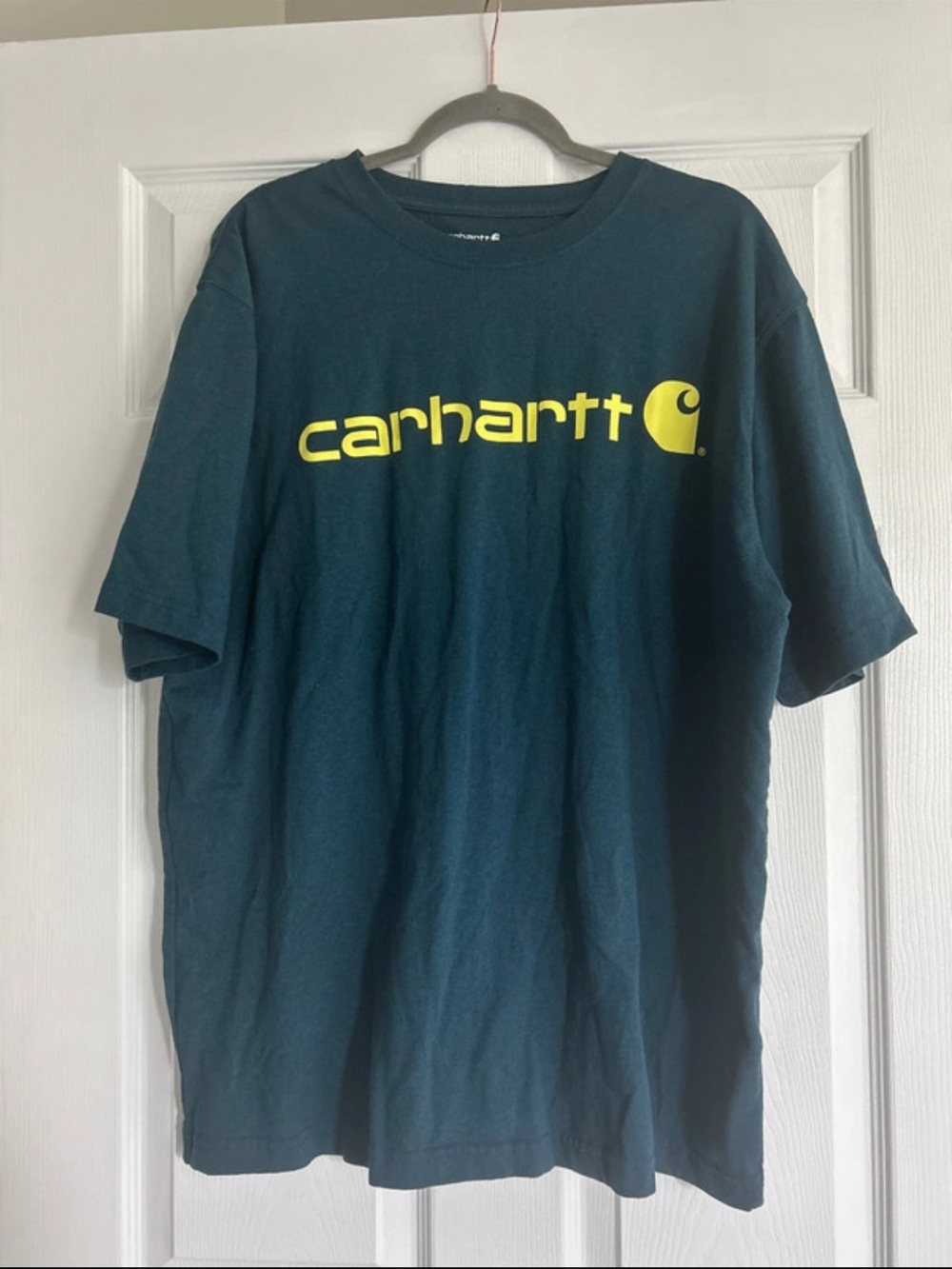 Carhartt Dark Teal Long Sleeve Tee with Yellow Logo - Picture 1 of 3